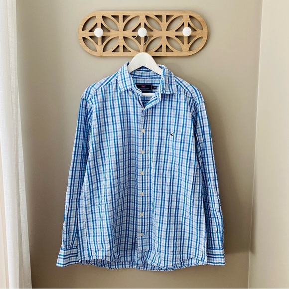 Vineyard Vines Button Up Plaid Shirt Blue/White/Purple Sz Medium - Picture 1 of 8